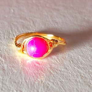 Pink Wire Wrapped Gold Ring Size 7.5